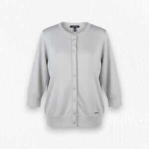 Ellen Tracy Beige Cream Classic Minimal Button Front Cardigan Sweater Size Large